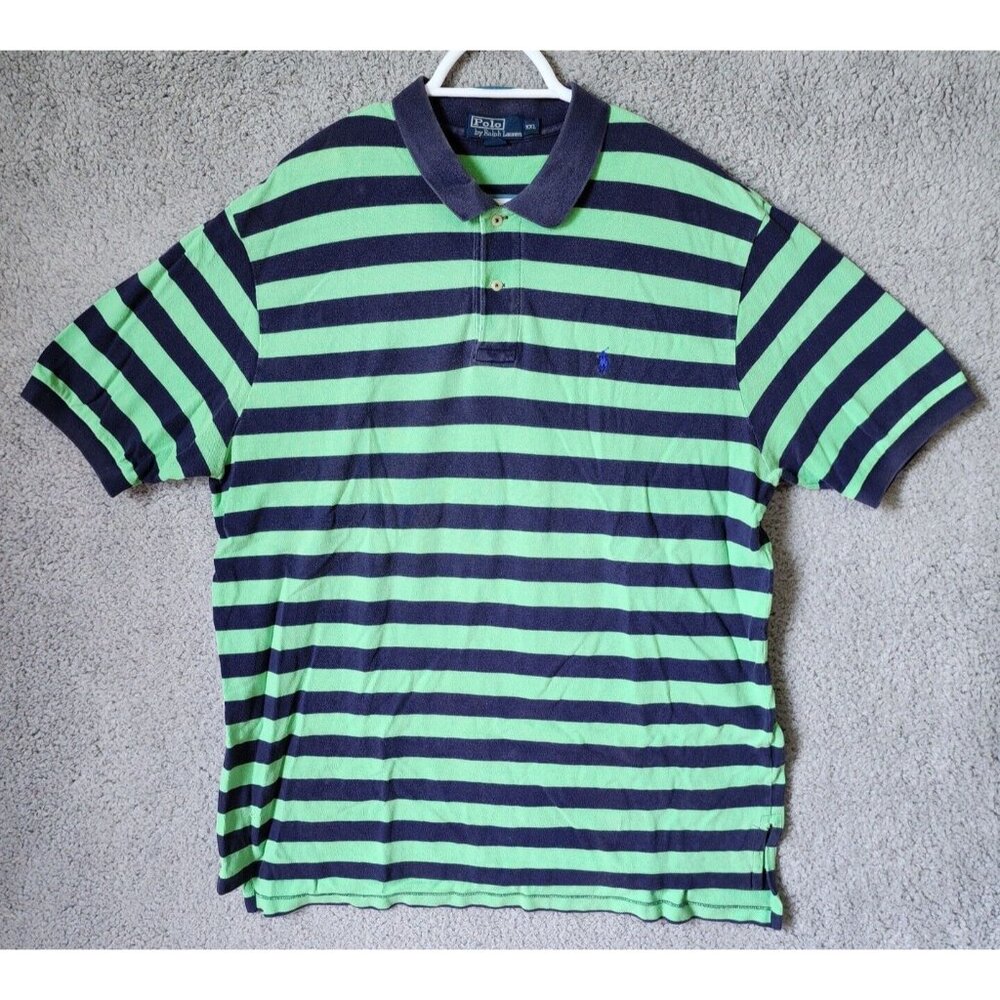 Polo by Ralph Lauren Green & Blue Striped Pony Logo Polo Shirt Size XXL Cotton